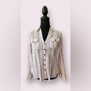 Columbia: Casual Pink and White Button Down Shirt